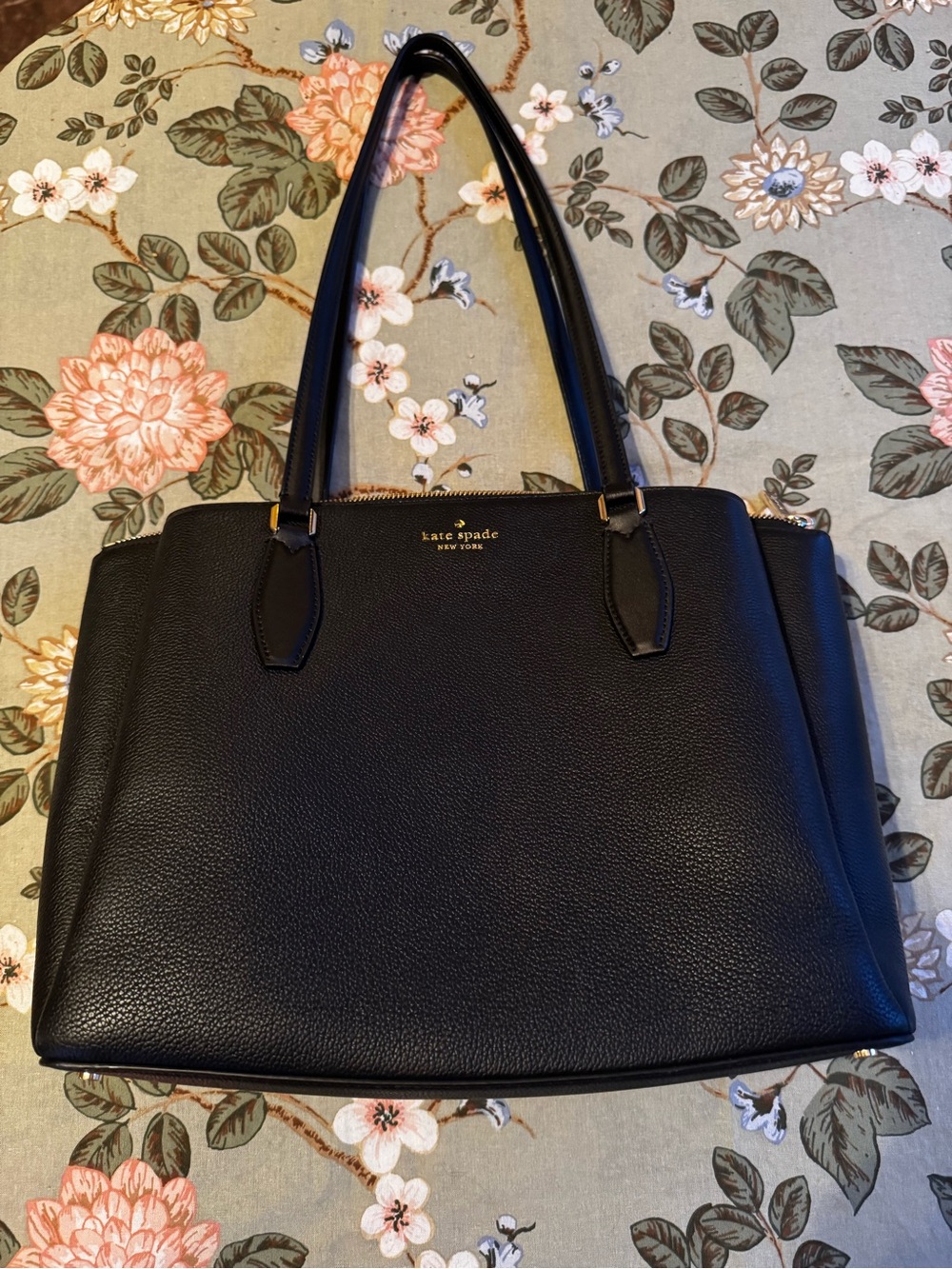kate spade black pebbled leather double-handle tote